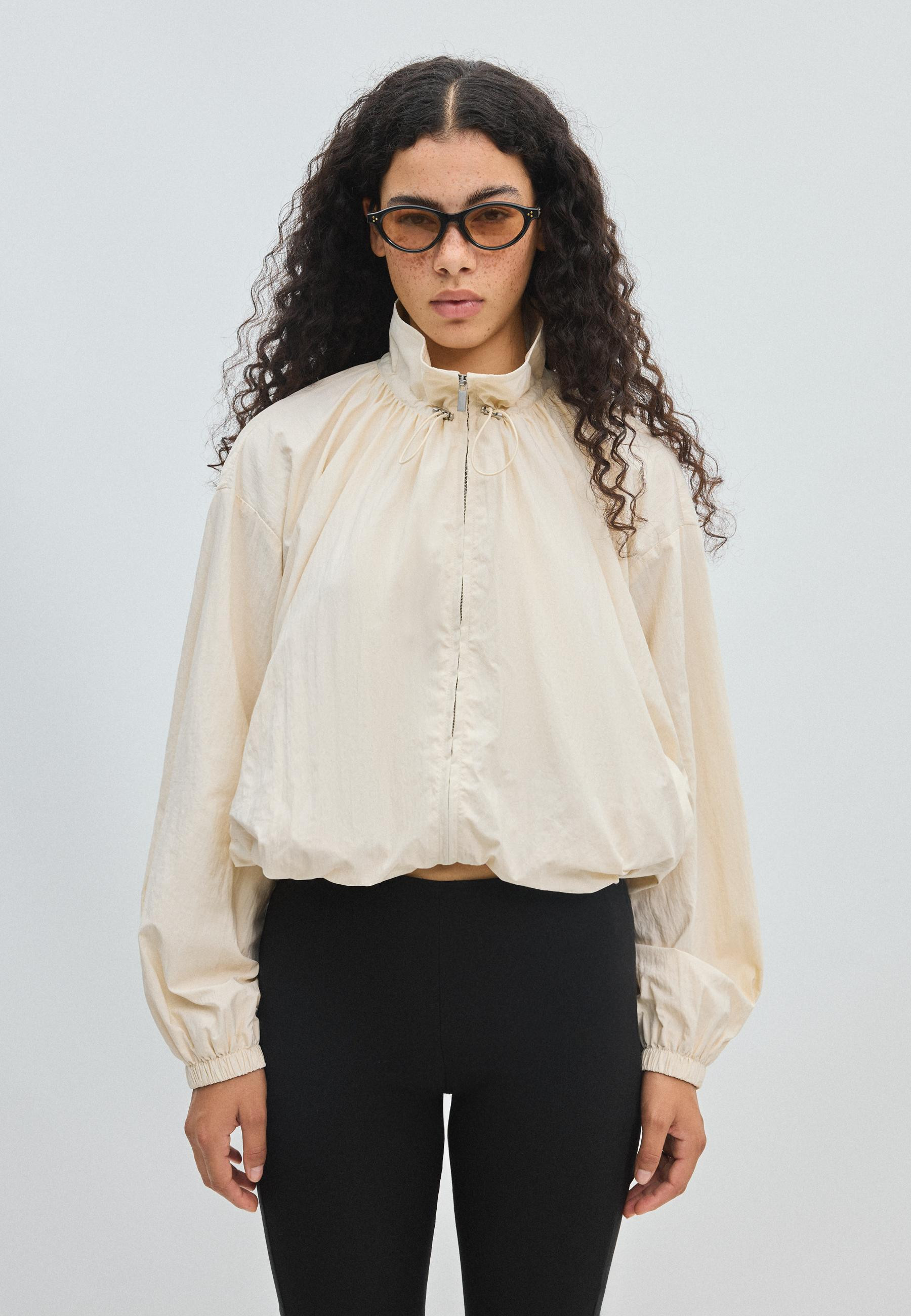 Stradivarius Windbreaker high neck jacket  Ecru XS | Stradivarius (UK)
