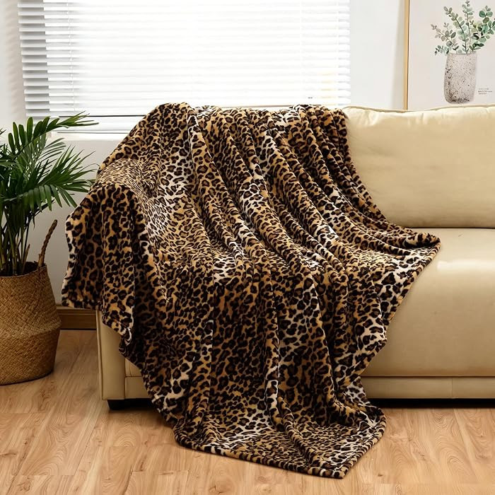 Bnuitland Leopard Print Flannel Twin Size Blanket for Bed Sofa Couch Travel, 300 GSM Double Sided... | Amazon (US)