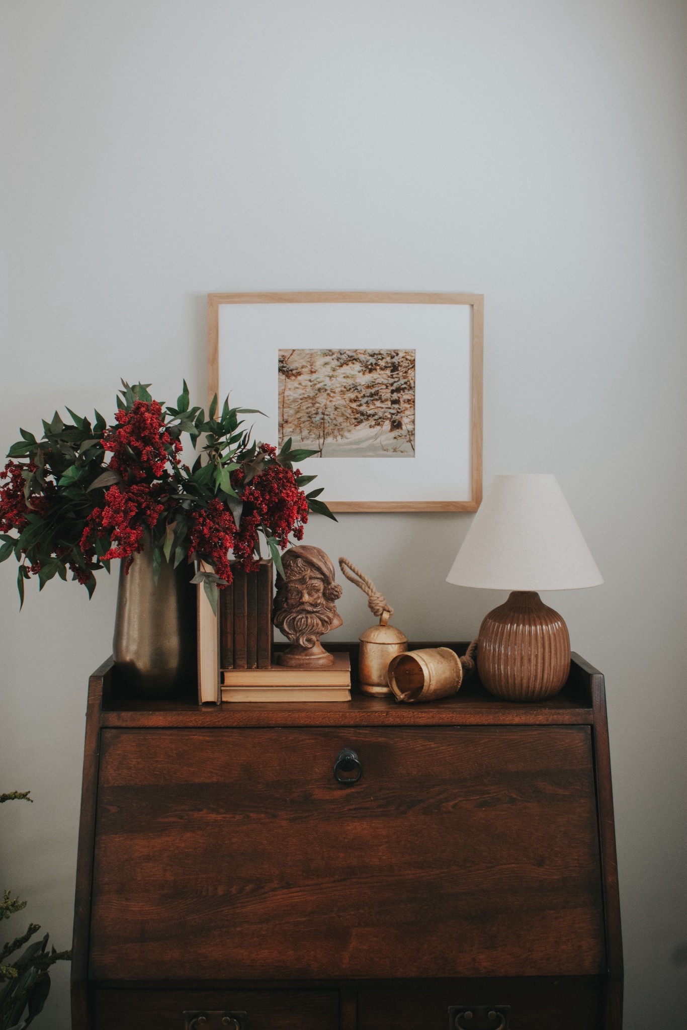 Vintage Christmas styling. Santa bust. Red berry stems. Christmas stems. Desk styling. Table styling. Holiday home decor  

#LTKHome #LTKSeasonal #LTKHoliday