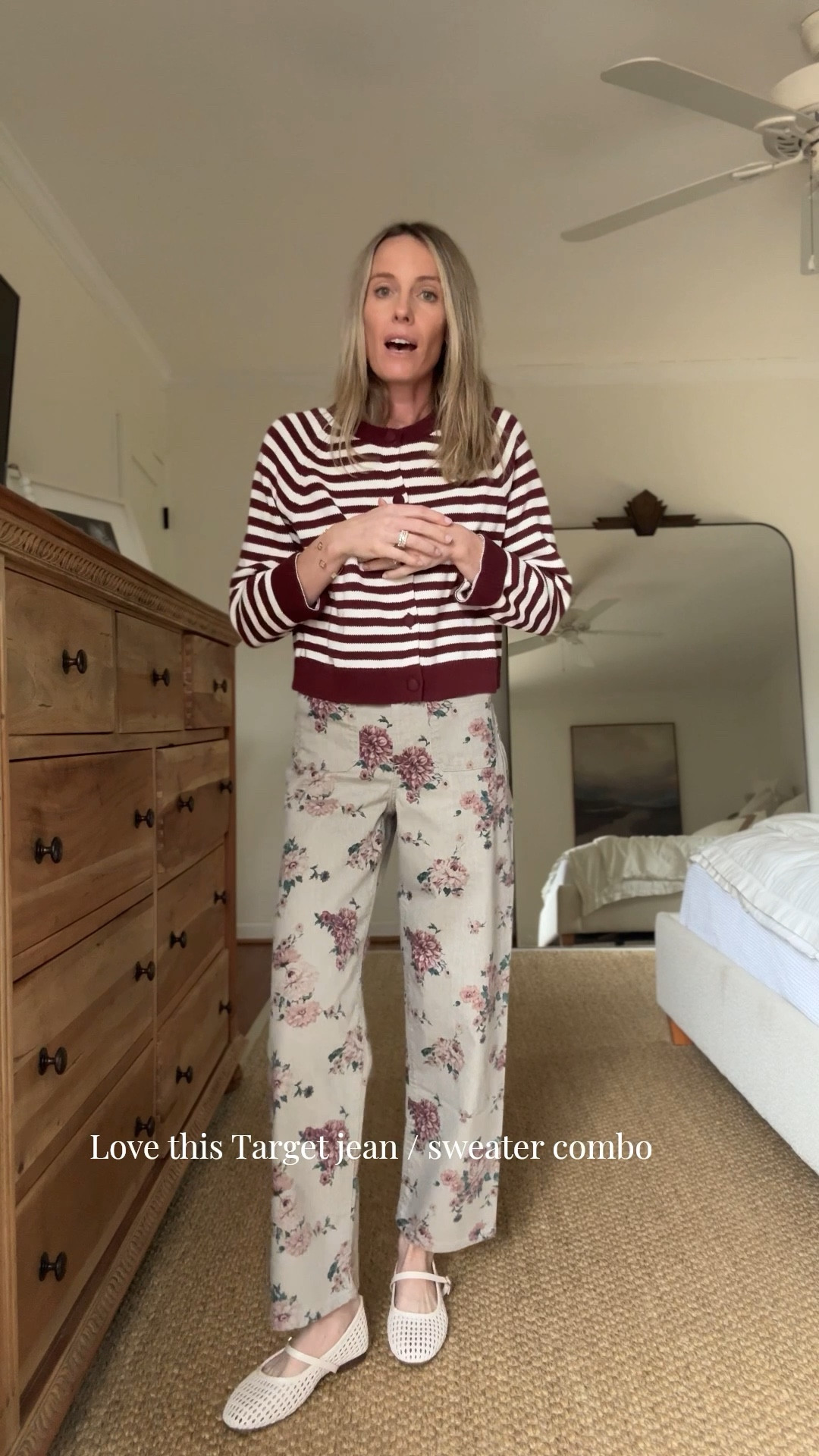 Size 2 jeans and size M
Sweater. Such a good target spring look. 