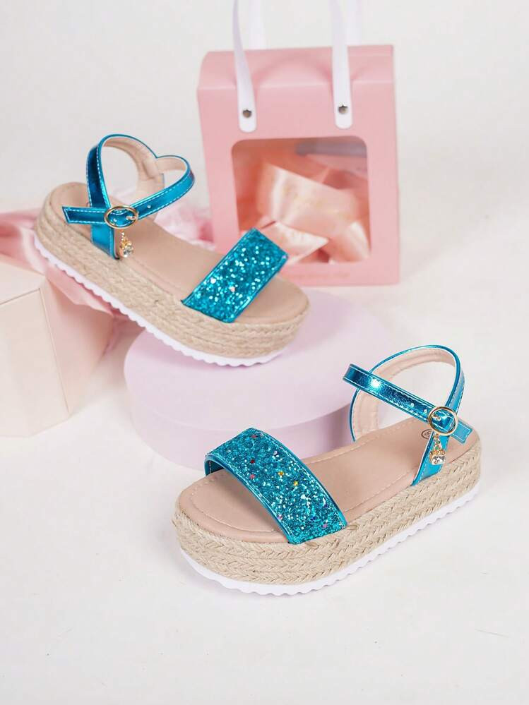 Adorable Glitter Thick Sole Jute Rope Fashion Children Sandals For Girls | SHEIN