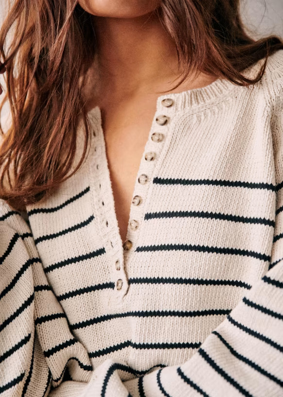 Léontine Jumper - Ecru / Navy - Cotton - Sézane | Sezane Paris