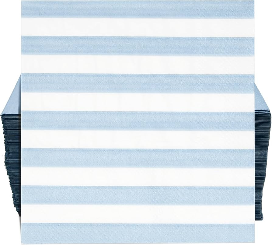 100 Pcs Light Blue & White Stripe Cocktail Beverage Napkins Disposable Paper Striped Dessert Napk... | Amazon (US)