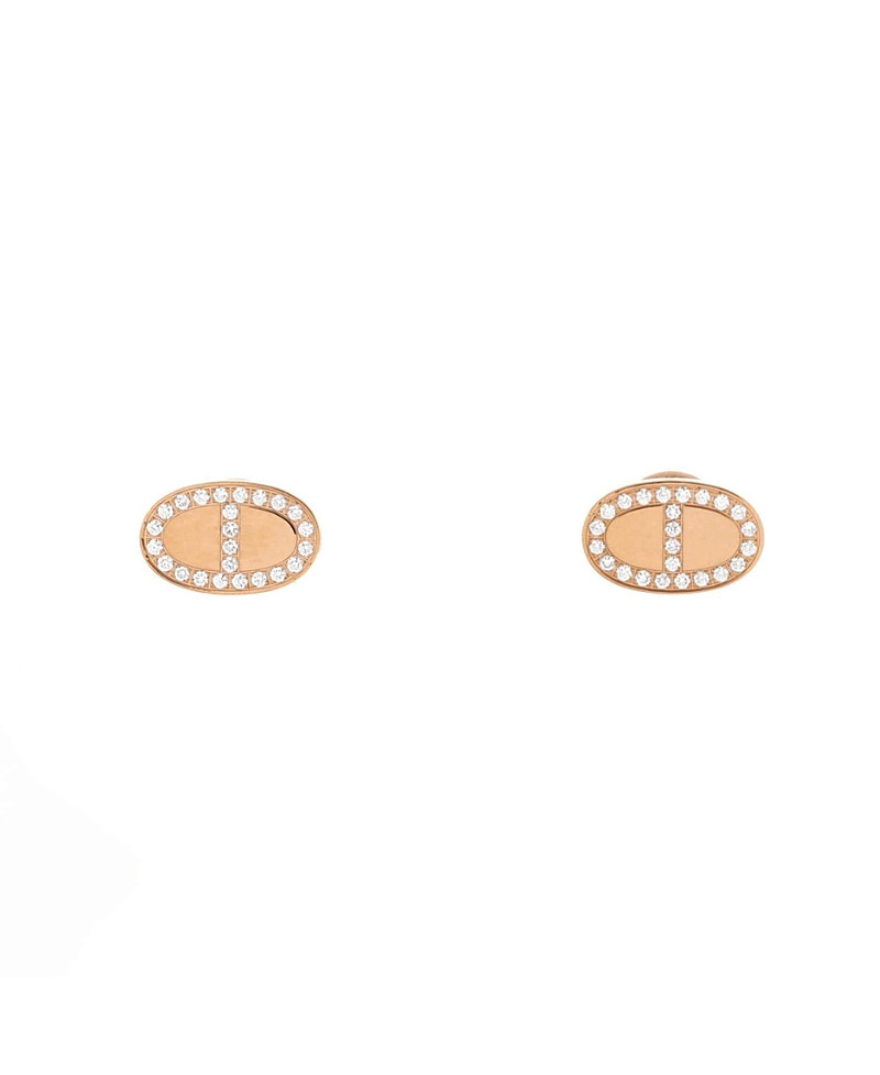 Pre-Owned HERMES Chaine d'Ancre Contour Stud Earrings 18K Rose Gold and Diamonds | Bloomingdale's (US)