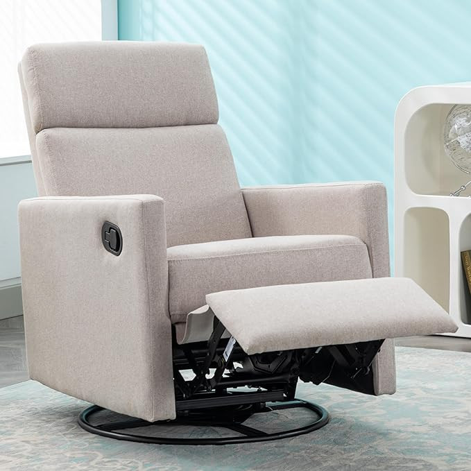 Merax Moderno sillón reclinable giratorio de lino suave con soporte para la cabeza ajustable par... | Amazon (US)