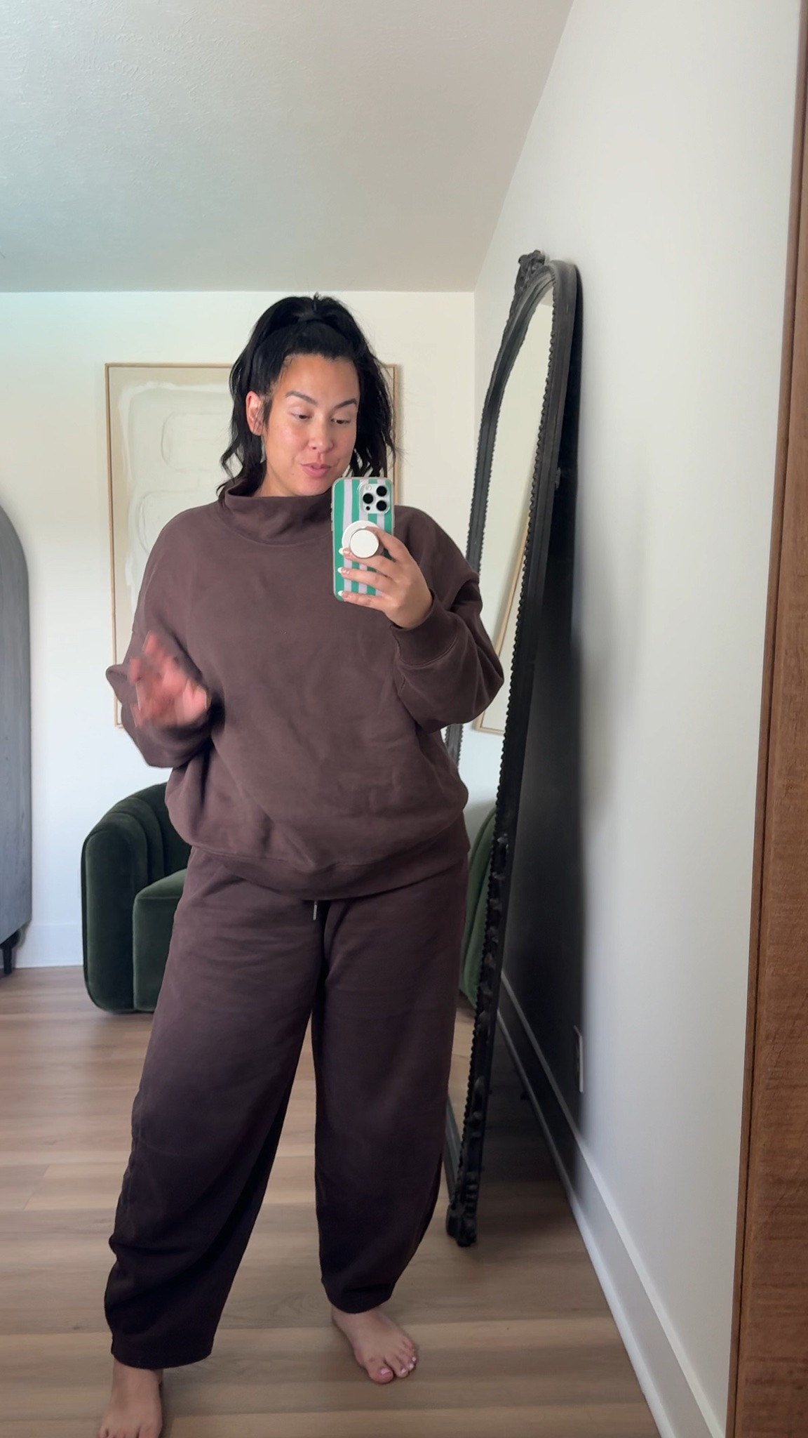 School drop off OOTD! Love this mockneck, belly friendly! abercrombie, barrel sweatpants, fall fashion, brown set 

 #LTKSeasonal #LTKMidsize