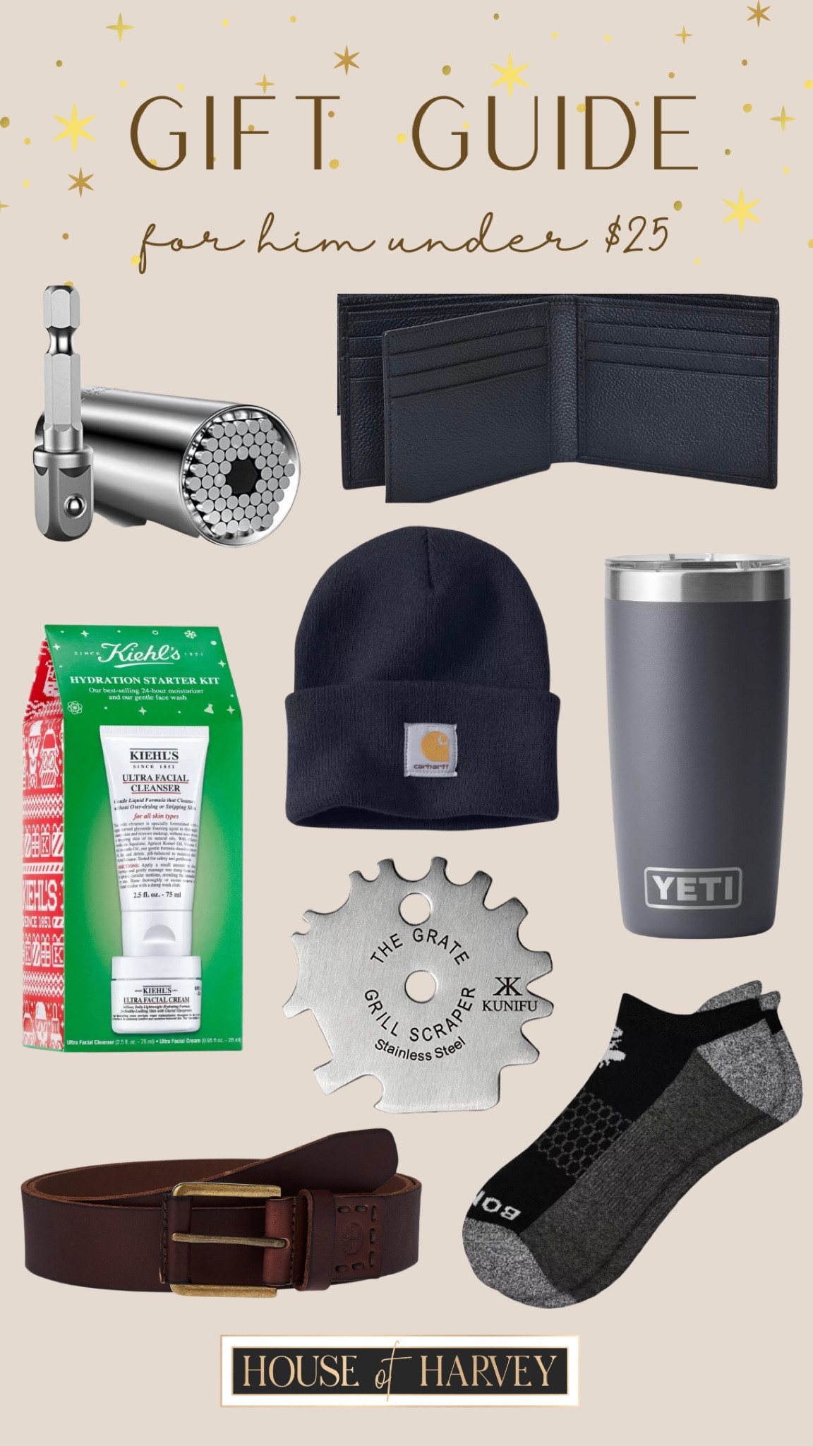 GIFT GUIDE 
for him under $25! 

Gift guide, for him, holidays, presents, tools, self care, tumbler, wallet, socks, beanie 

#LTKHoliday #LTKmens #LTKGiftGuide