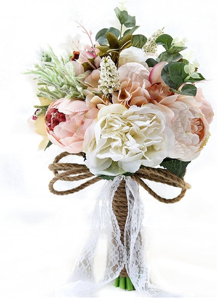 Jackcsale Bridal Wedding Bouquet, Artificial Silk Bride Bridesmaid Vintage Rustic Style Satin Wed... | Amazon (US)