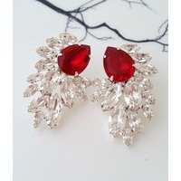 Ruby Earrings, Red Earrings, Deep Red Earrings, Bridal Earrings, Crystal Statement Earrings, Extra Large Cluster Earrings | Etsy (US)