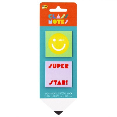Post-it 2pk 2"x2" Class Notes Pencil Smile Super Star | Target