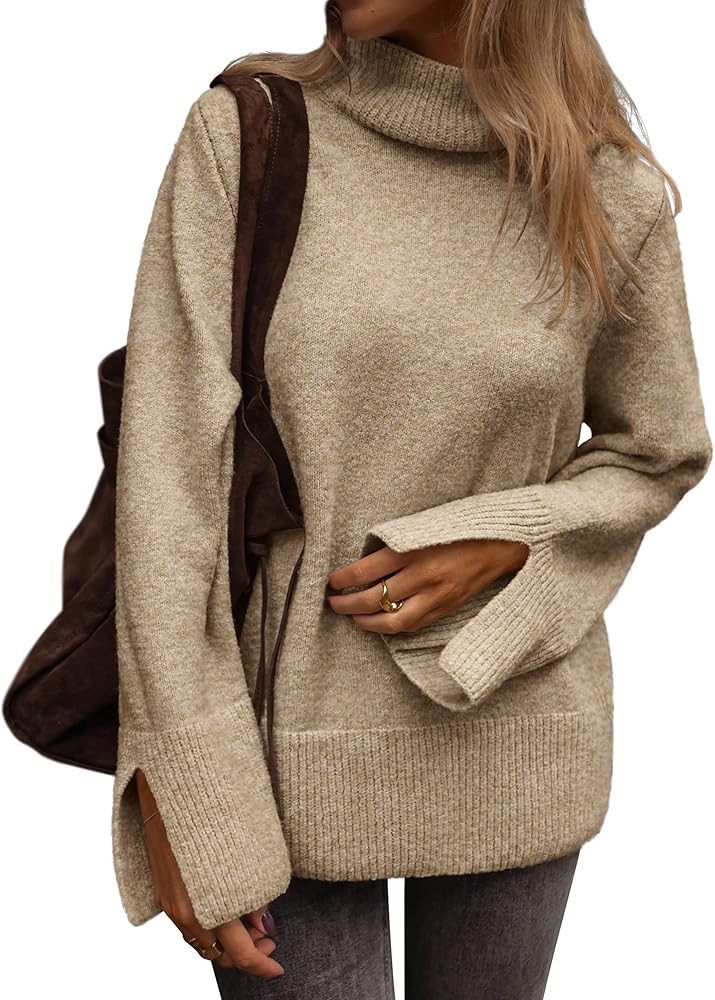 ATHMILE Fall Fashion Sweaters for Women Turtleneck Long Sleeve Casual Loose Knit Pullover Tops Wi... | Amazon (US)
