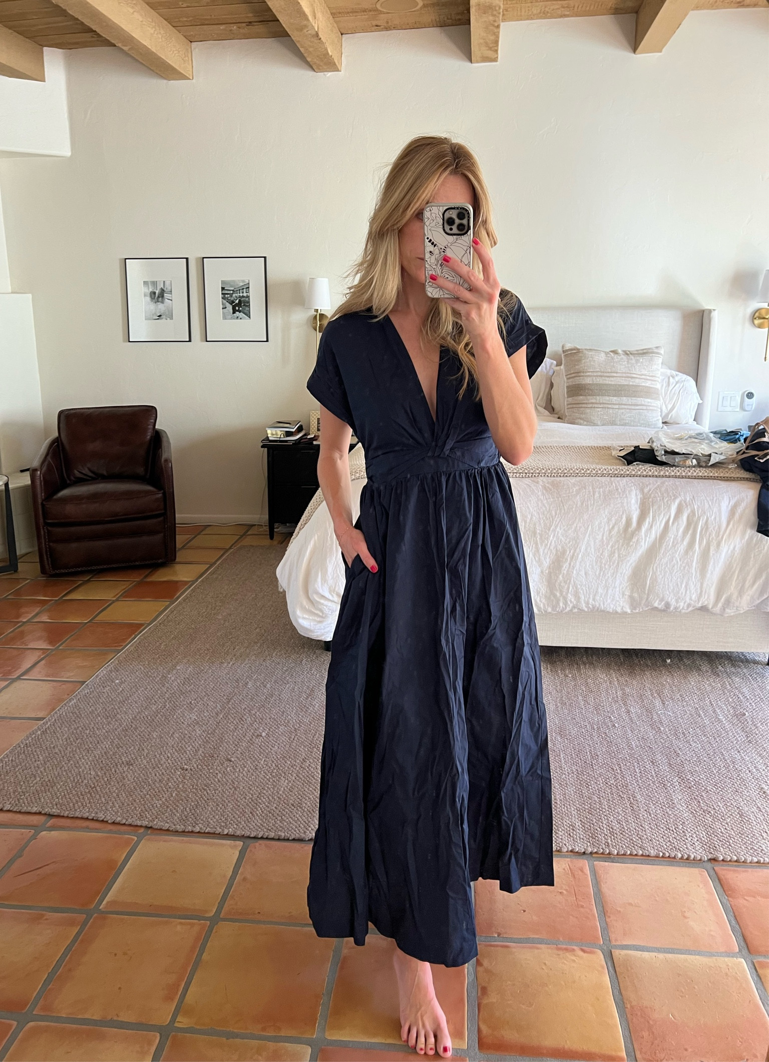 Abercrombie twist front midi dress in Navy. Wearing size small tall. 

Perfectly flowy and comfortable. Would be great for church, a graduation, a party, wedding rehearsal or any casual or semi formal occasion. Would also work as a great maternity or post partum dress! Great for travel, dress it up or down easily. Also currently on sale! 

#LTKSaleAlert #LTKTravel #LTKFindsUnder100
