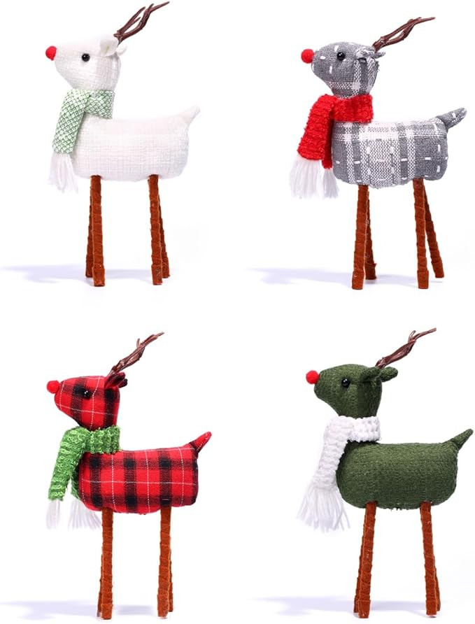 4pcs Reindeer Christmas Decoration, Standing Christmas Elk Decor, Handmade Plush Swedish Santa El... | Amazon (US)