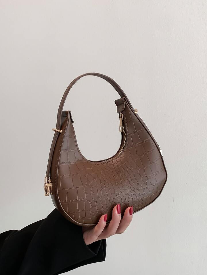 Wasserdicht, Leicht, Business Casual, Modische Einfarbige Hobo Tasche Mit Kroko Prägung, Henkeltasche, Stilvolle Halbmond Geldbörsen, Mini Tasche Mit Kroko Prägung Für Teenager, Mädchen, Frauen, Studenten/Schüler, Perfekt Für Büro, Hochschule, Arbeit, Geschäft, Pendeln, Outdoor, Reisen, Ausflüge, Für Angestellte | SHEIN