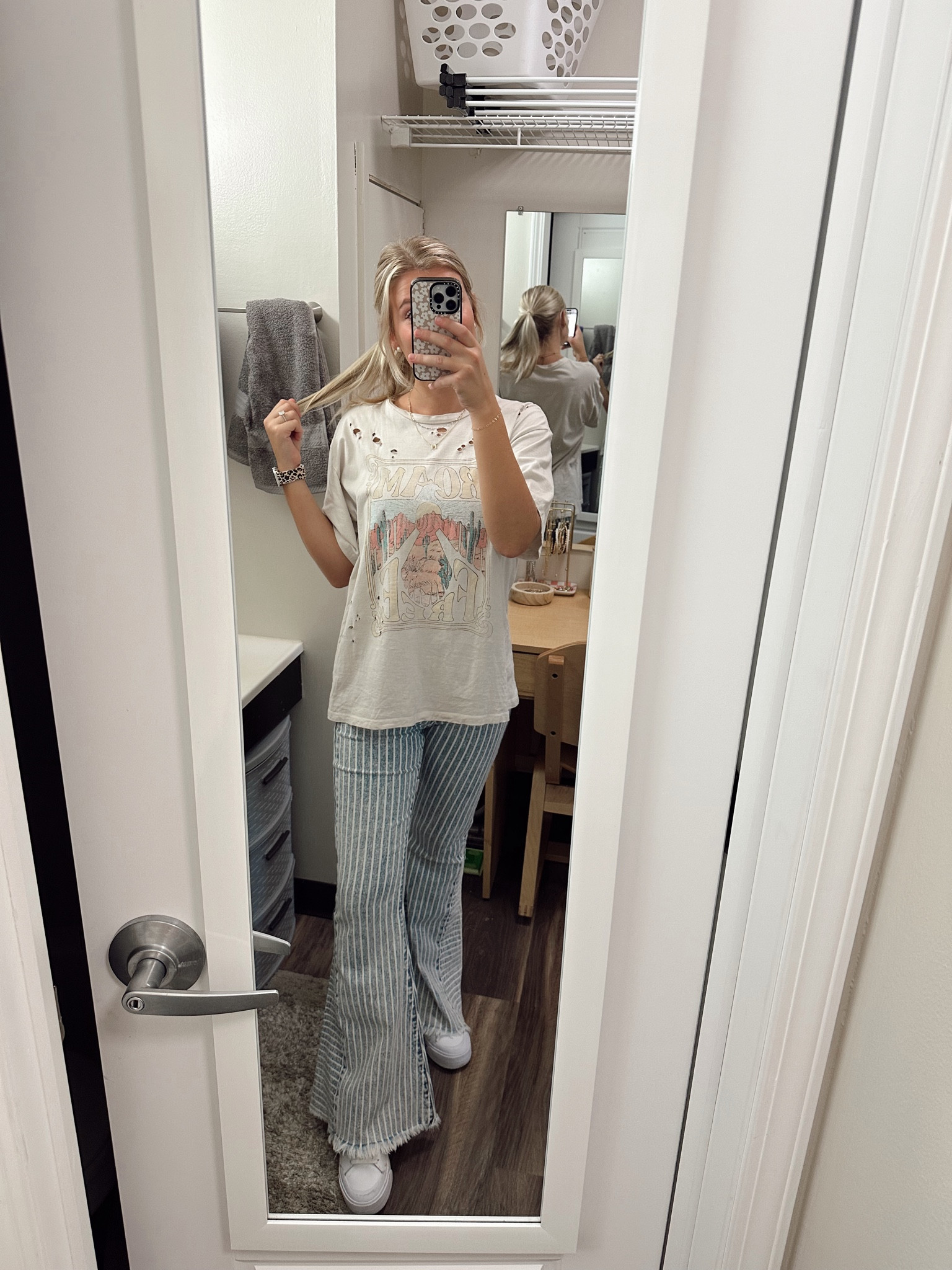 Shirt is from Altar’d State and I have linked similar ones! 
Jeans are Kancans and I linked similar! 
Shoes are court legacy! 
Jewelry is linked! 

#LTKFallSale #LTKSeasonal #LTKStyleTip