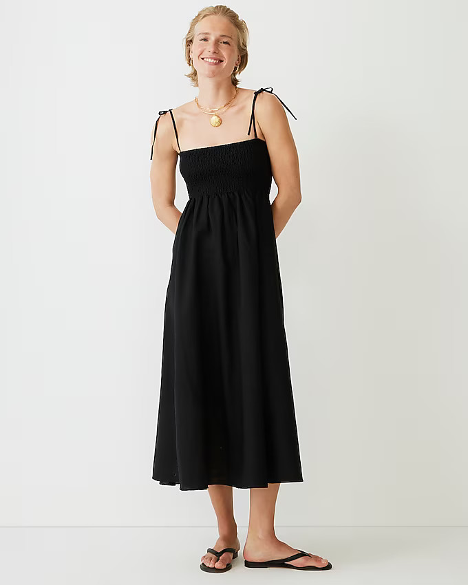Smocked linen-blend bandeau beach dress | J. Crew US