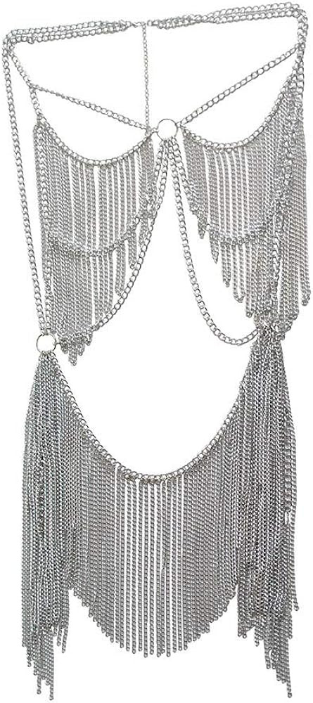 Women Body Chain Necklace Jewelry Boho Metal Body Chain Set for Bikini Halloween Costume Party | Amazon (US)