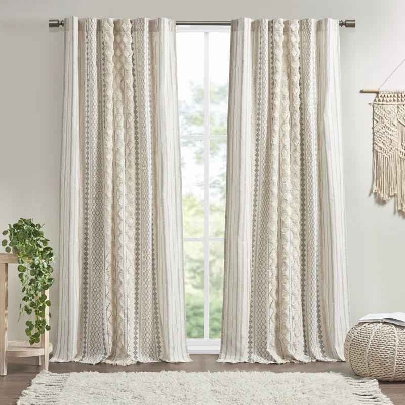 INK+IVY Imani Cotton Printed Curtain Panel with Chenille Stripe and Lining & Reviews | Wayfair | Wayfair North America