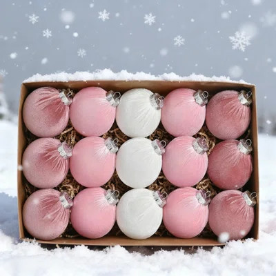 15PCS Velvet Christmas Ball Ornaments 3.15 Inch Pink Flocked Plastic Christmas Balls Bulk Vintage Neutral Xmas Hanging Ball Decor for Xmas Tree Holida | Wayfair North America