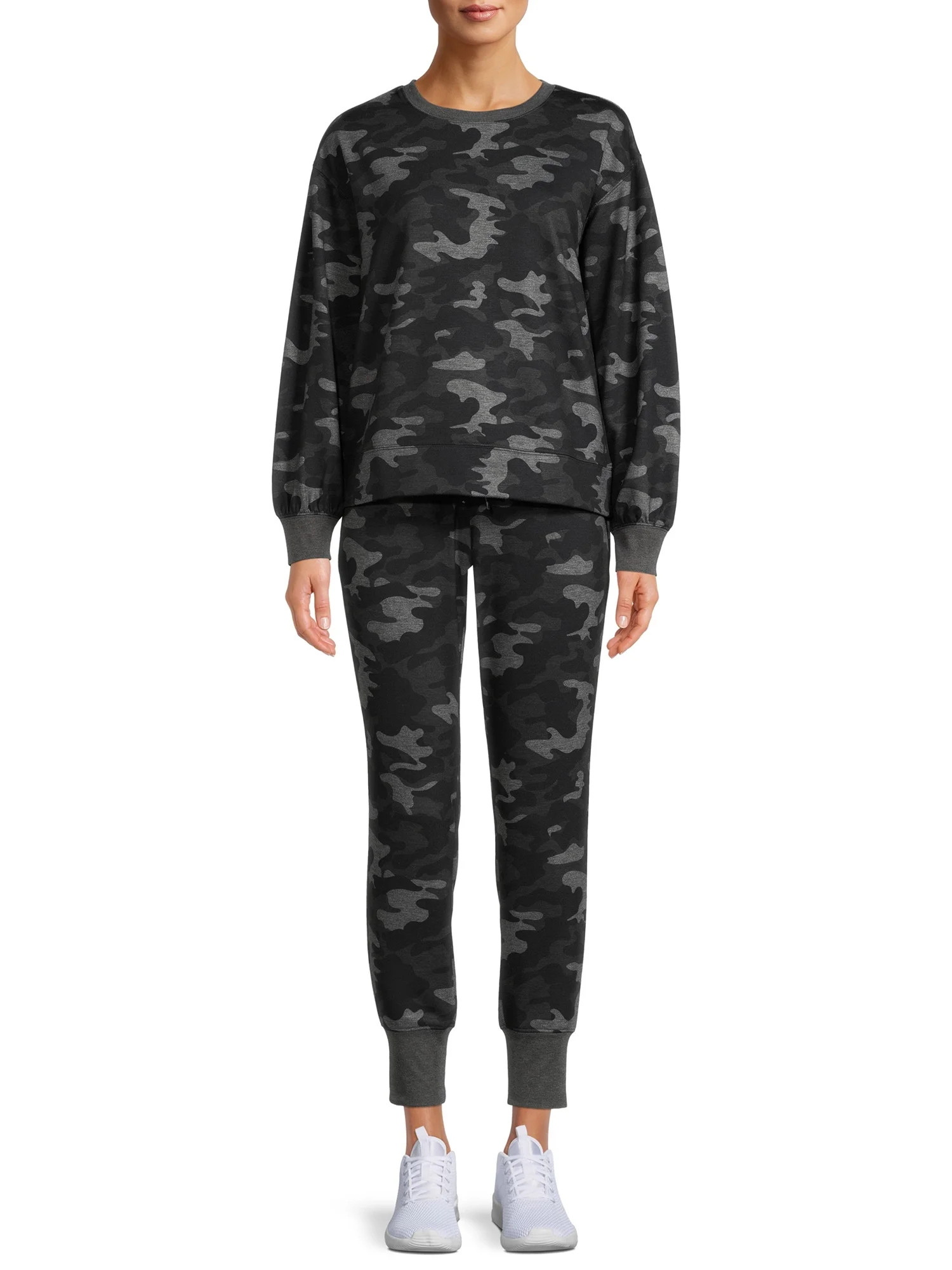 Athletic Works Women's Printed Brushed Jersey Sweatshirt and Jogger Pants Set, 2-Piece - Walmart.... | Walmart (US)