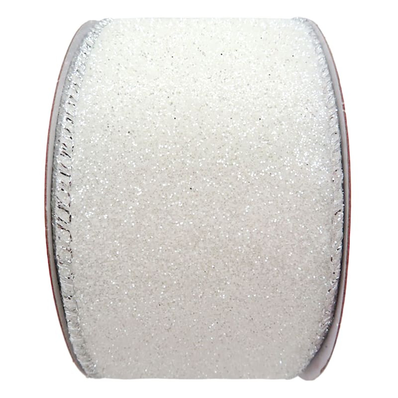 2.5" White Glittered Ribbon, 10yd | At Home