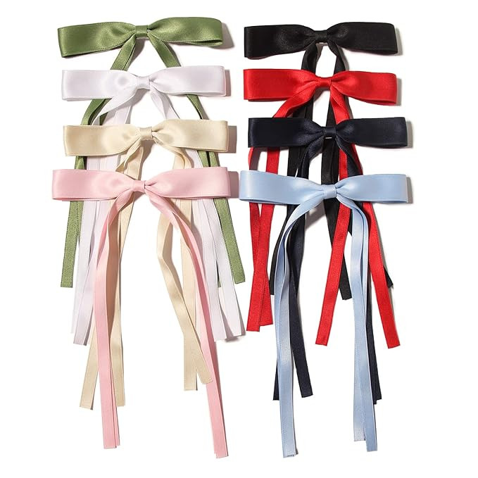 LFOUVRE Bow Hair Clips for Women, 8pcs Hair Bow Clips for Girls, Hair Ribbon Hair Bows with Long ... | Amazon (US)