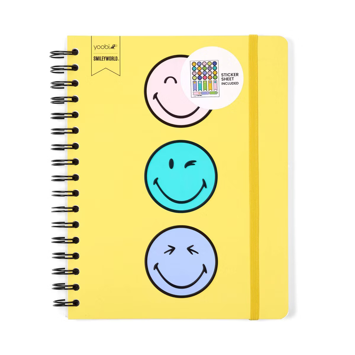 Yoobi SmileyWorld Journal 7"x9" Spiral with Elastic Band Yellow Smiley Trio, School Supplies | Target