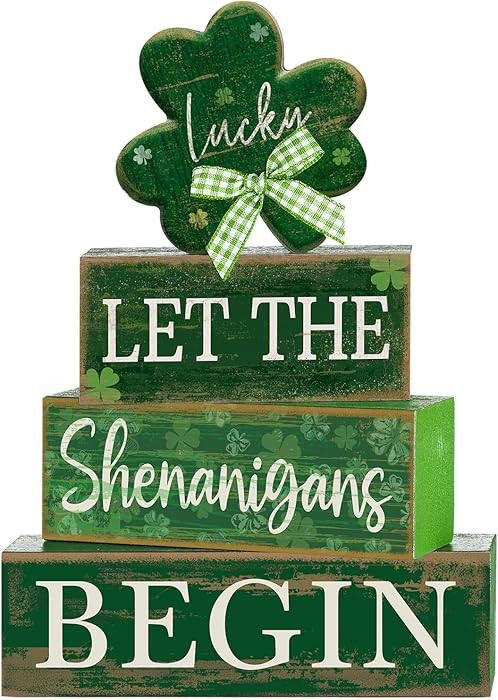 4 Pcs St Patricks Day Table Decorations Wooden Shamrocks St Patrick's Day Tiered Tray Decor Irish... | Amazon (US)