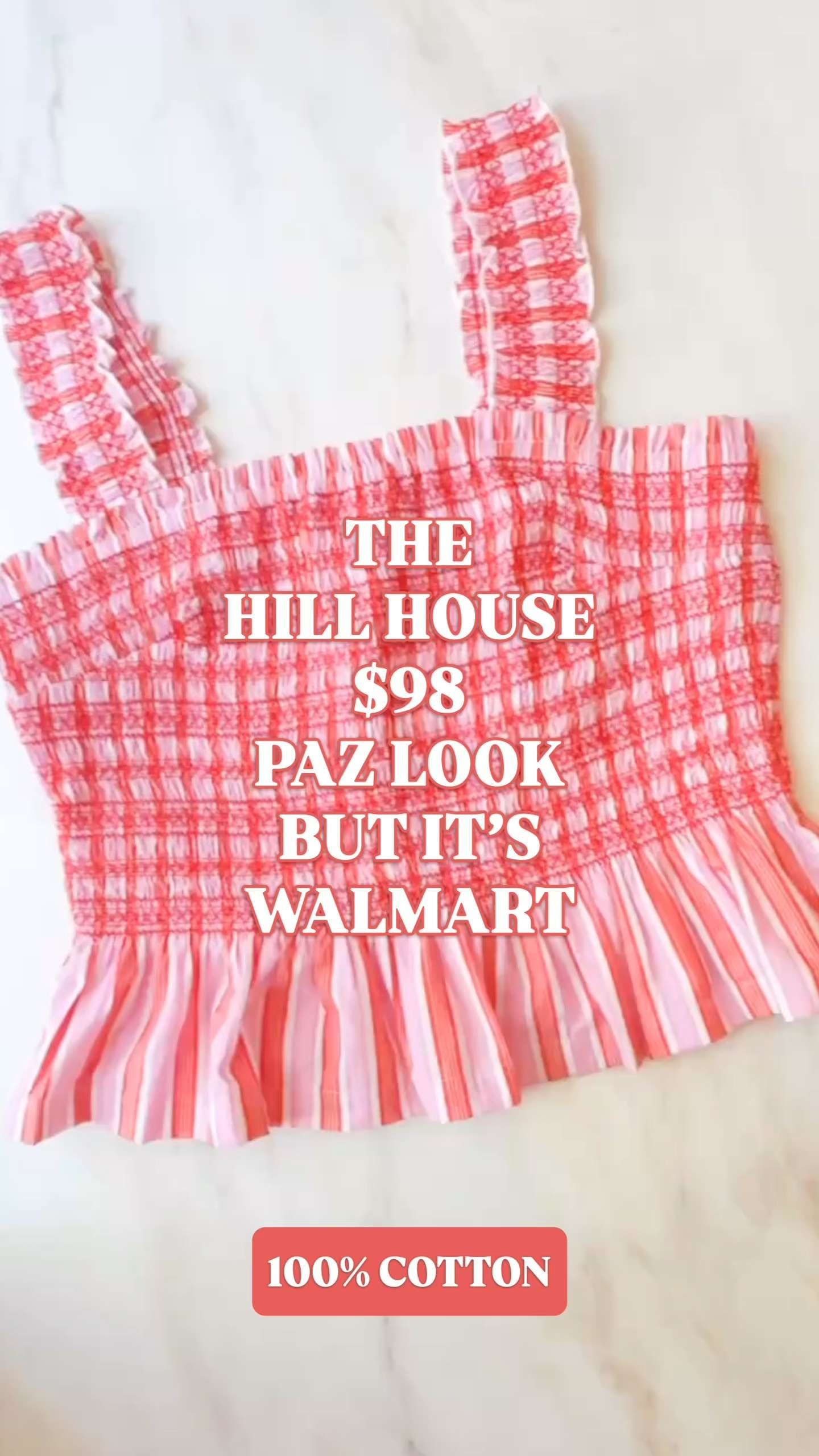 Hill House Paz Top look for less | Walmart summer top | Free Assembly top | smocked peplum top | matching set

The $98 Hill House Paz Top look is sitting at Walmart for $22.

This Free Assembly smocked peplum tank has the exact summer top DNA that make the designer version work: square neckline, bra-friendly straps, smocked bodice, ruffle trim, embroidered accents, peplum hem, and 100% cotton fabric.

It turns white jeans, denim shorts, linen pants, wide-leg denim, chino shorts, or a summer skirt into an actual outfit.  And there is a matching midi skirt sold separately, so you can do the full Hill House-style set moment.

Also available in navy if you want a more classic colorway.

This is the $22 Walmart top to buy for summer outfits, vacation outfits, brunch outfits, beach town shopping, lunch dates, errands, and every casual warm weather plan. 

Hill House Paz Top look for less, Hill House look for less, Hill House inspired top, Walmart summer top, Walmart top, Walmart finds, Walmart style, Free Assembly top, smocked peplum top, smocked tank top, cotton tank top, 100 cotton top, square neck top, peplum top, pink striped top, navy top, matching set, Walmart matching set, skirt set, summer outfit, summer outfits women, vacation outfit, teacher outfit, feminine style, preppy summer outfit, designer look for less

#LTKFindsUnder50 #LTKFindsUnder100 #PreppyStyle #LookForLess #WalmartFinds #WalmartStyle #HillHouse #NapDress #FeminineStyle #FreeAssembly 

 

 #LTKootd #LTKSeasonal #LTKPetite