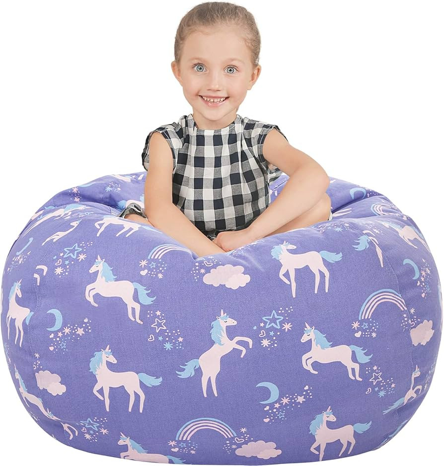 Aubliss Stuffed Animal Bean Bag Storage Chair (Blue/White Striped, Medium (32'')) | Amazon (US)