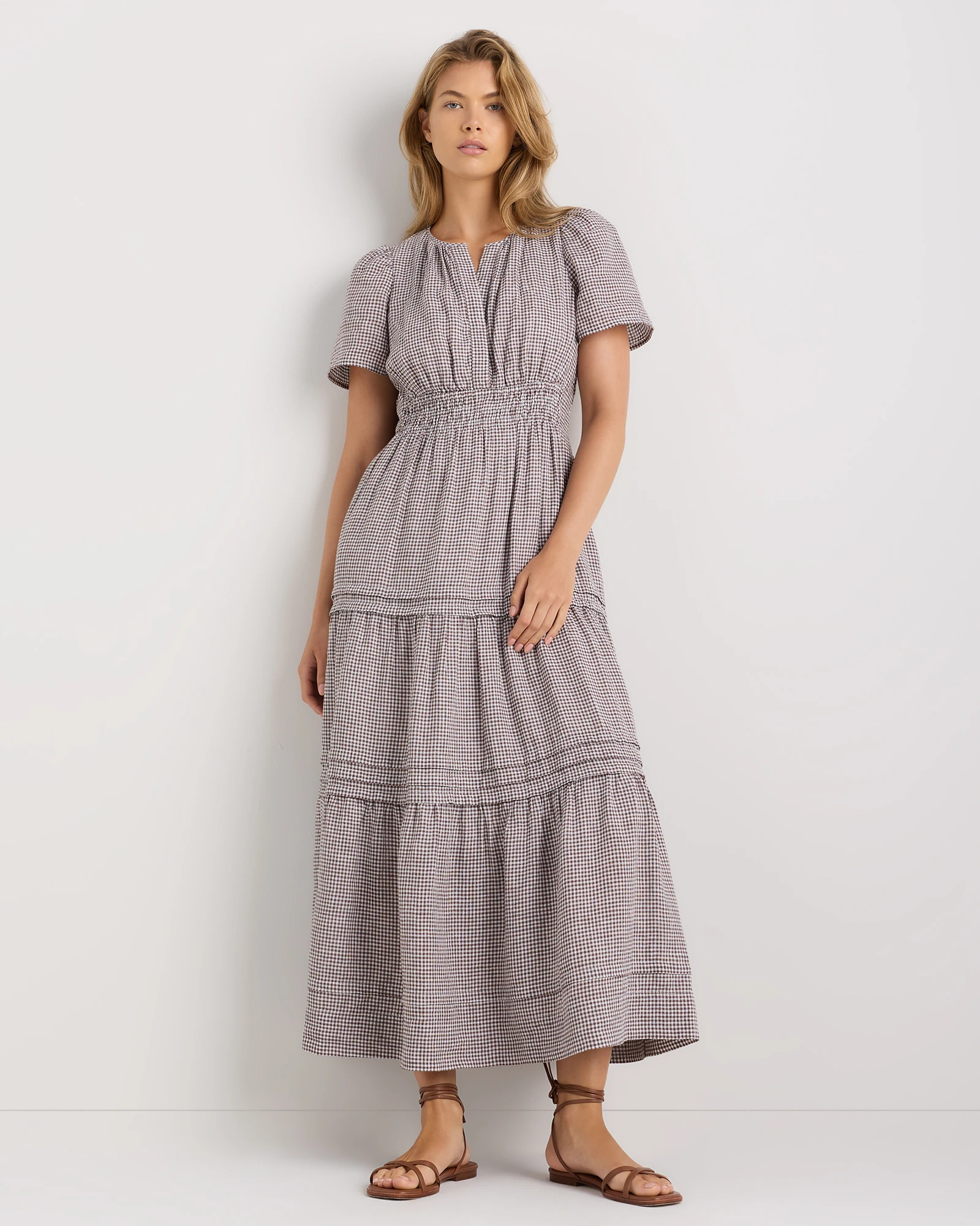 Quince | Women's 100% European Linen Tiered Maxi Dress in Black, Size XL | Quince