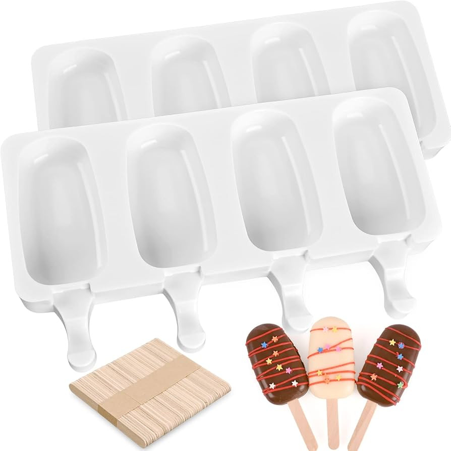 WMKGG Popsicle Silicone Molds Set, 2 PCS Ice Cream Molds with 50 Wooden Sticks for Cake Pop, Ice ... | Amazon (US)