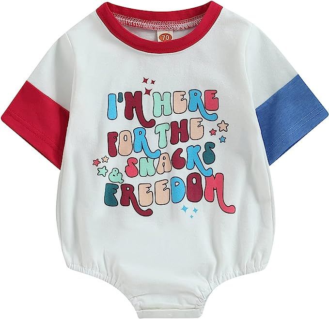 Karuedoo 4th of July Baby Boy Girl Outfit USA T-Shirt Bubble Romper Oversized Onesie Short Sleeve... | Amazon (US)
