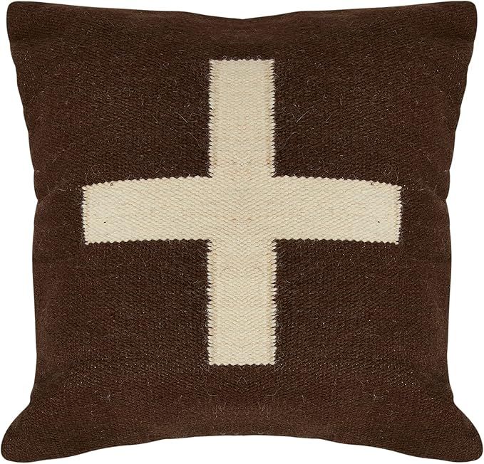 Creative Co-Op Swiss Cross Cotton Wool Throw Pillow, Brown and Cream | Amazon (US)