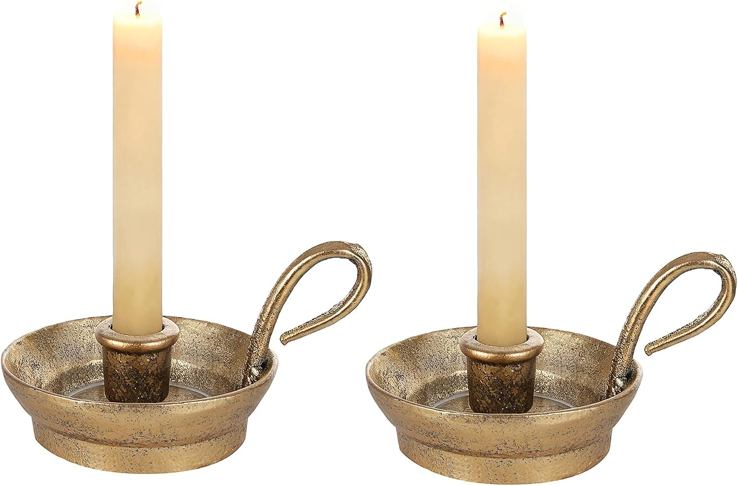 4" Set of 2 Cast Iron Taper Candle Holder and Handle in Rustic Gold, Taper Candle Holder, Farmhouse Vintage Style, for Mantels, Tabletop, Centerpieces, Entryways, Shelves | Amazon (US)