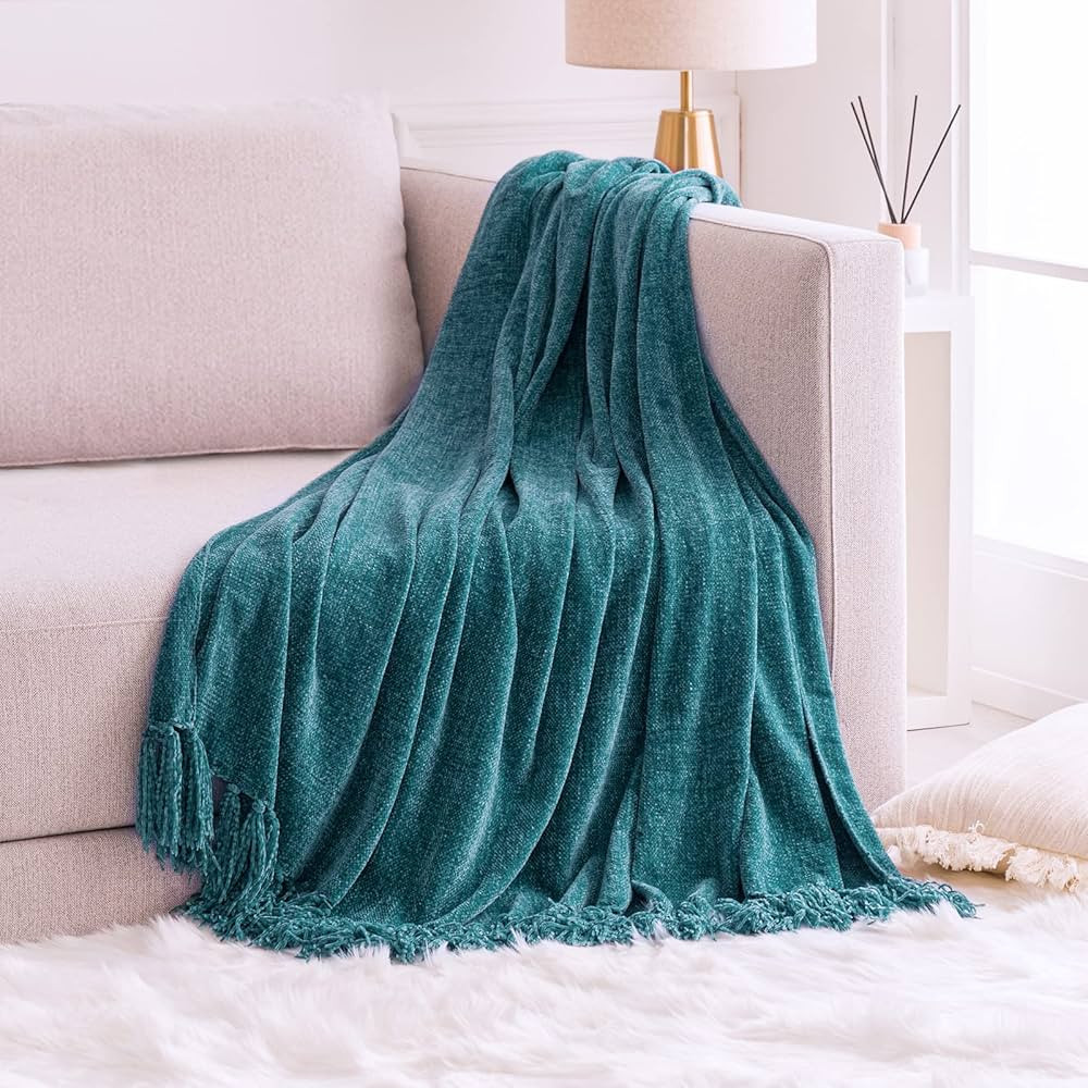 FRESHMINT Throw Blanket Soft Fluffy Chenille with Decorative Fringe for Home Decor Sofa Couch Bed... | Amazon (US)