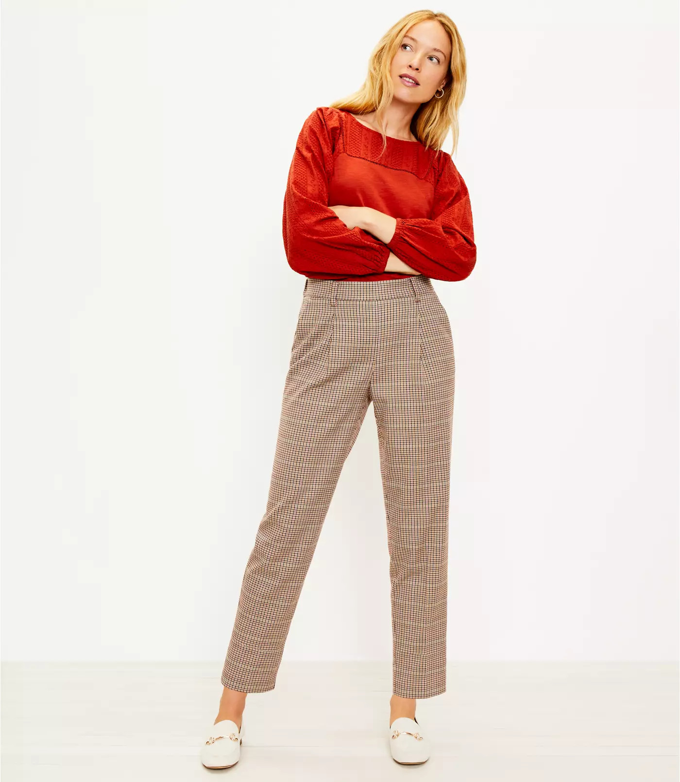 Petite Pull On Tapered Pants in Plaid | LOFT