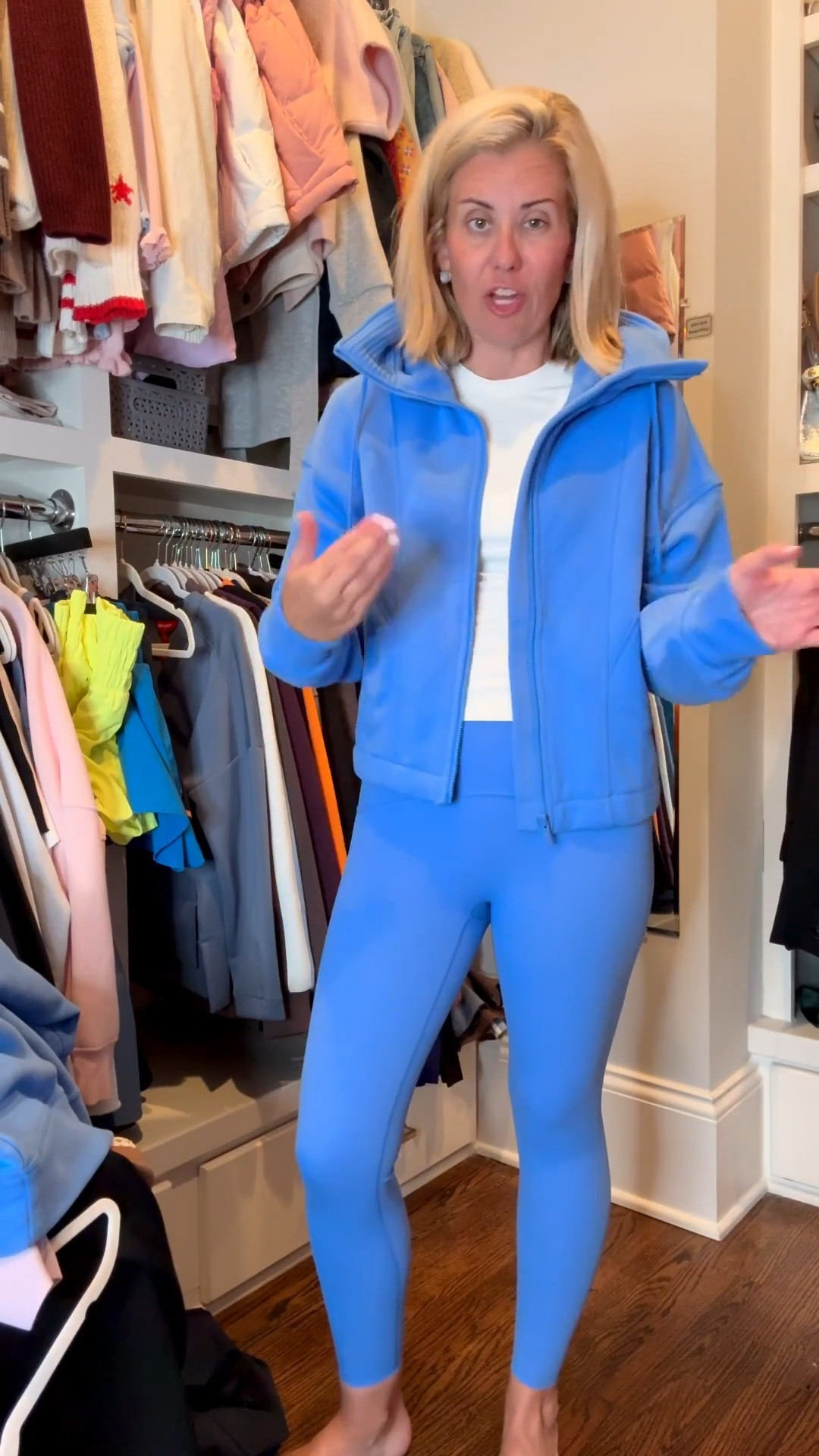 Literally obsessed with this color! Leggings & Jacket 25% off today with code BB25.
Tee - small
Legging - 7/8 small
Jacket - xs 
#LTKSpringSale #LTKSaleAlert #LTKPetite
