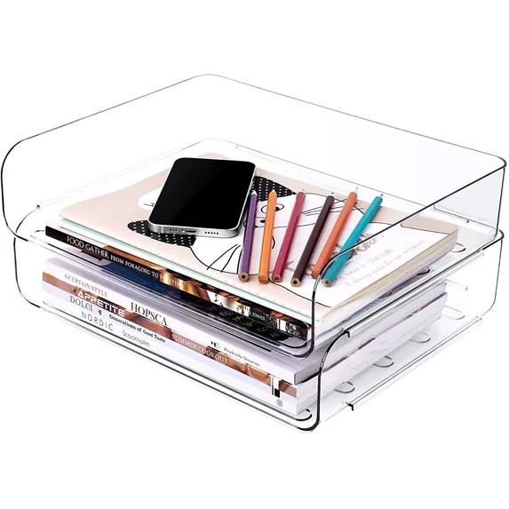 Tomorotec Desk Letter Tray Set, A4 Size Clear PET Stackable Document Organizer Office Desktop Fil... | Walmart (US)