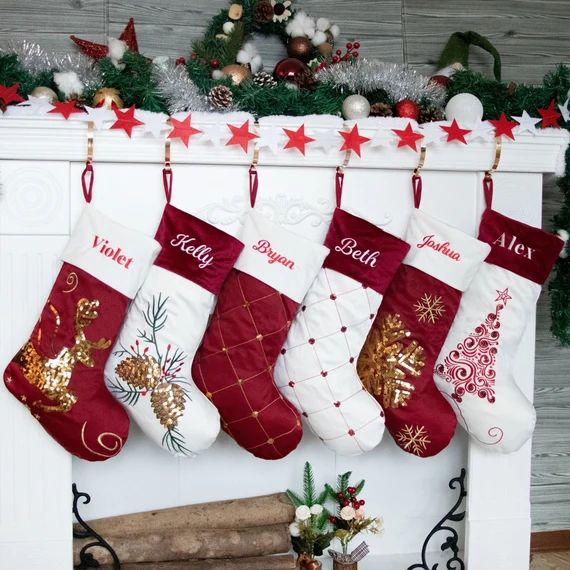 Personalized Christmas Stockings Embroidered Sequin Holiday | Etsy | Etsy (US)