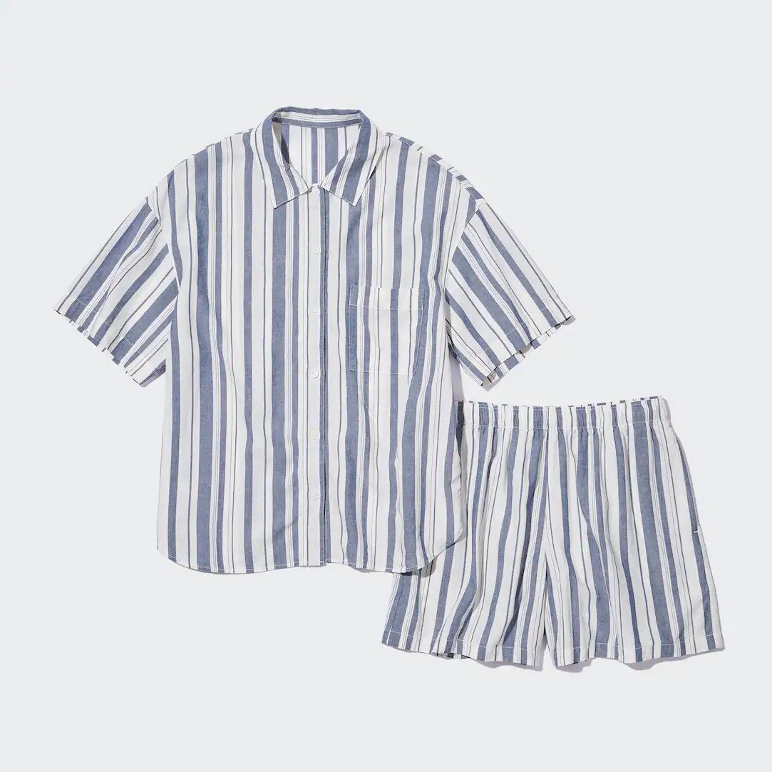 Gestreiftes Leinenmix Kurzarm Set mit Shorts | UNIQLO (DE)