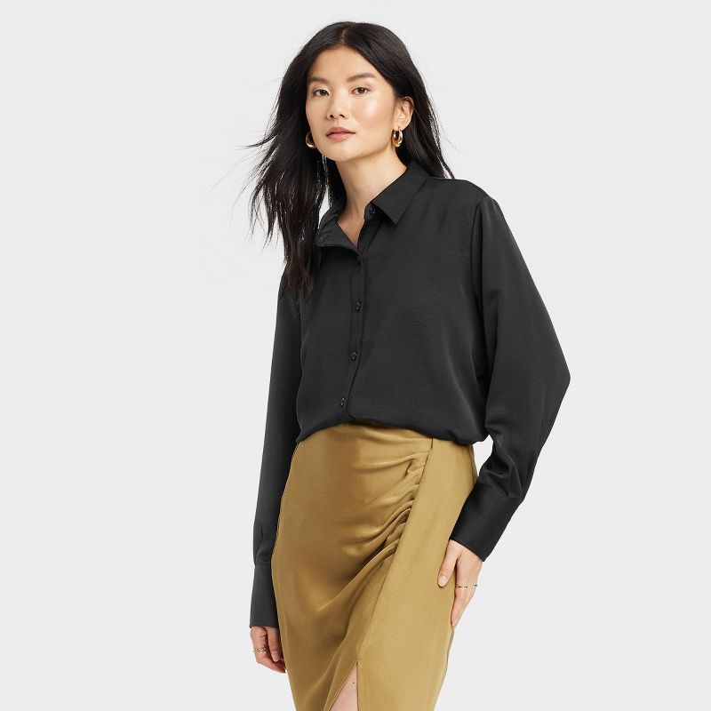 Women's Long Sleeve Satin Button-Down Shirt - A New Day™ | Target