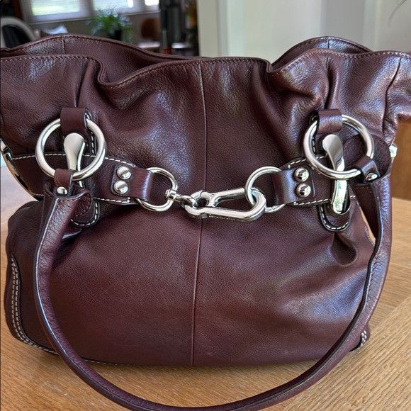 B. Makowsky Brown Leather Shoulder Bag with Silver Accents | Poshmark