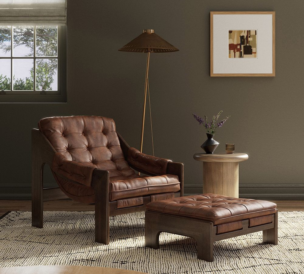 Callum Leather Chair with Ottoman | Pottery Barn (US)