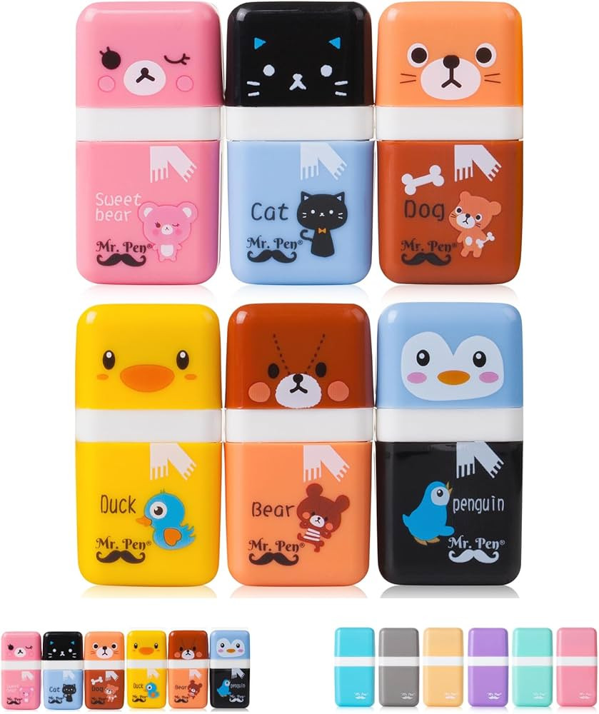 Mr. Pen- Erasers for Kids, 6 Pack, Eraser with Cover and Roller, Pencil Eraser, Cute Erasers, Bac... | Amazon (US)