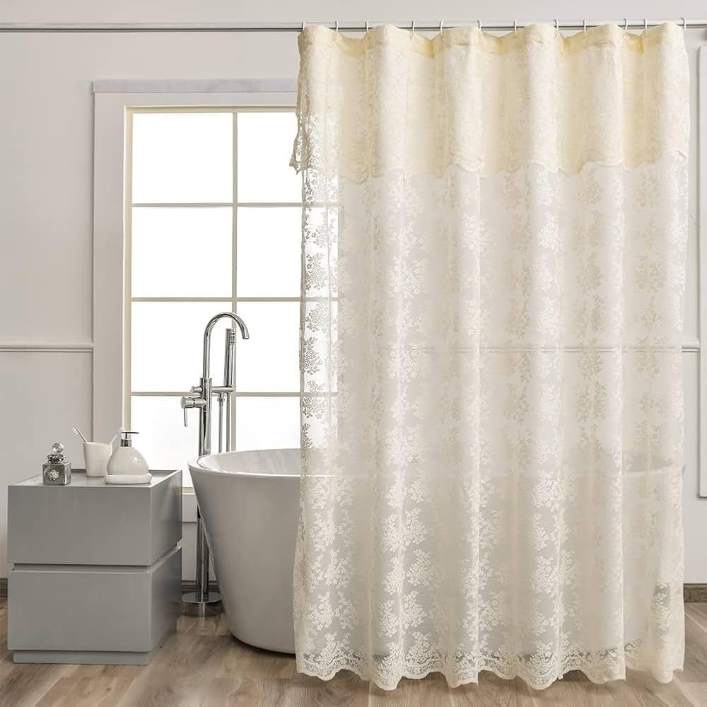 YJ YANJUN Cottagecore Shower Curtain 84 inches Long Ivory Lace Shower Curtain with Attached Valan... | Amazon (US)