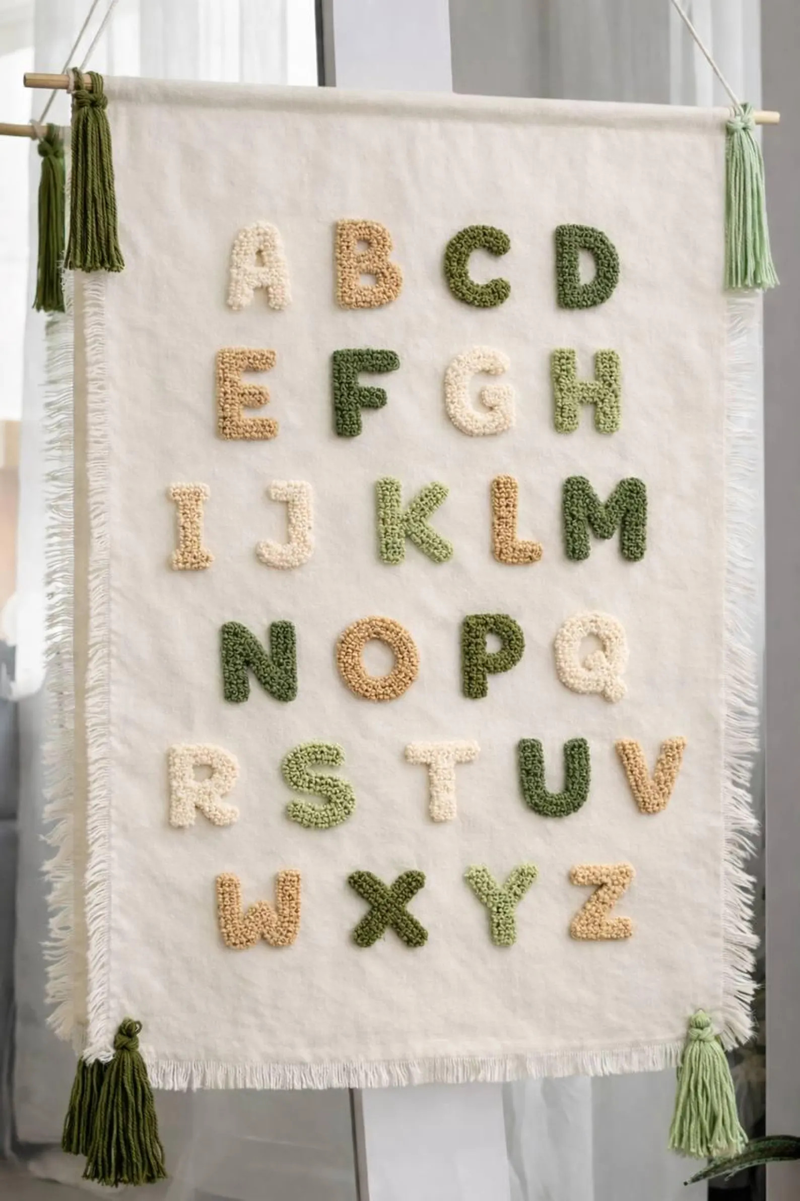 Alphabet Wall Hanging for Nursery, Tufted ABC Wall Decor, Boho Tapestry, Neutral Baby Room Art | Etsy (US)