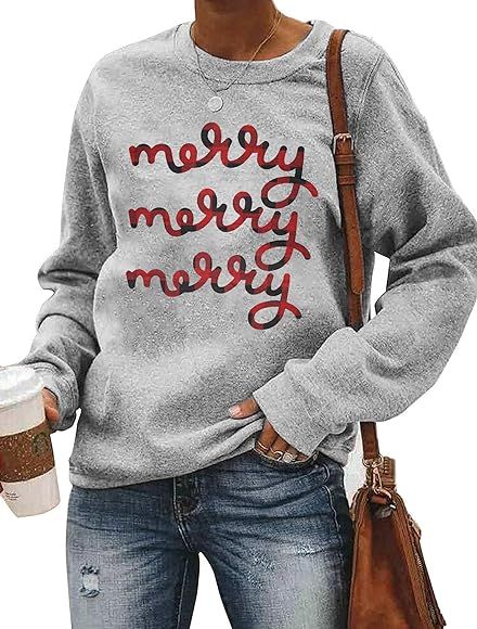 Christmas Sweatshirt Women Merry and Bright Christmas T-Shirt Funny Xmas Lights Blouse Tops Holiday  | Amazon (US)