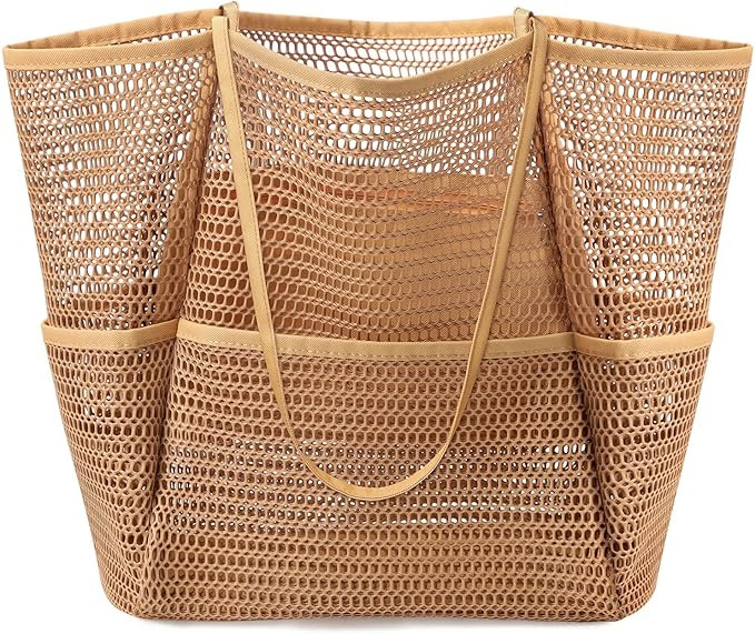 Ayieyill Mesh Beach Bag Tote Bag for Women, Foldable Swim Large Beach Tote Bag with Zipper Pocket... | Amazon (US)