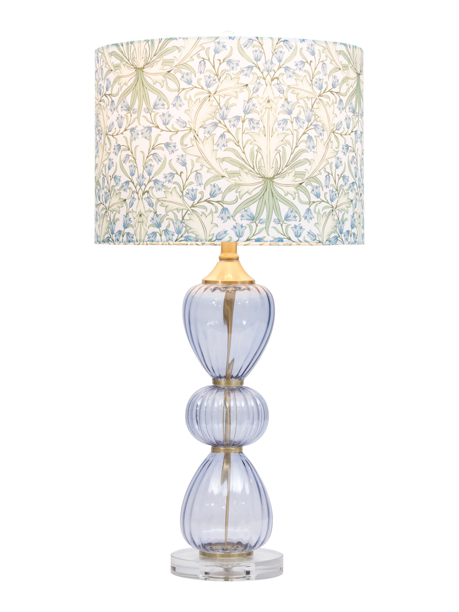 28.25in Shaped Glass Base Table Lamp With Floral Printed Linen Shade | Marshalls